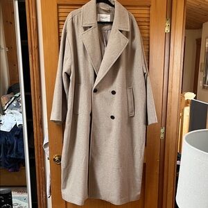 American Eagle Outfitters Beige Double-Breasted Wool Blend Trench Coat